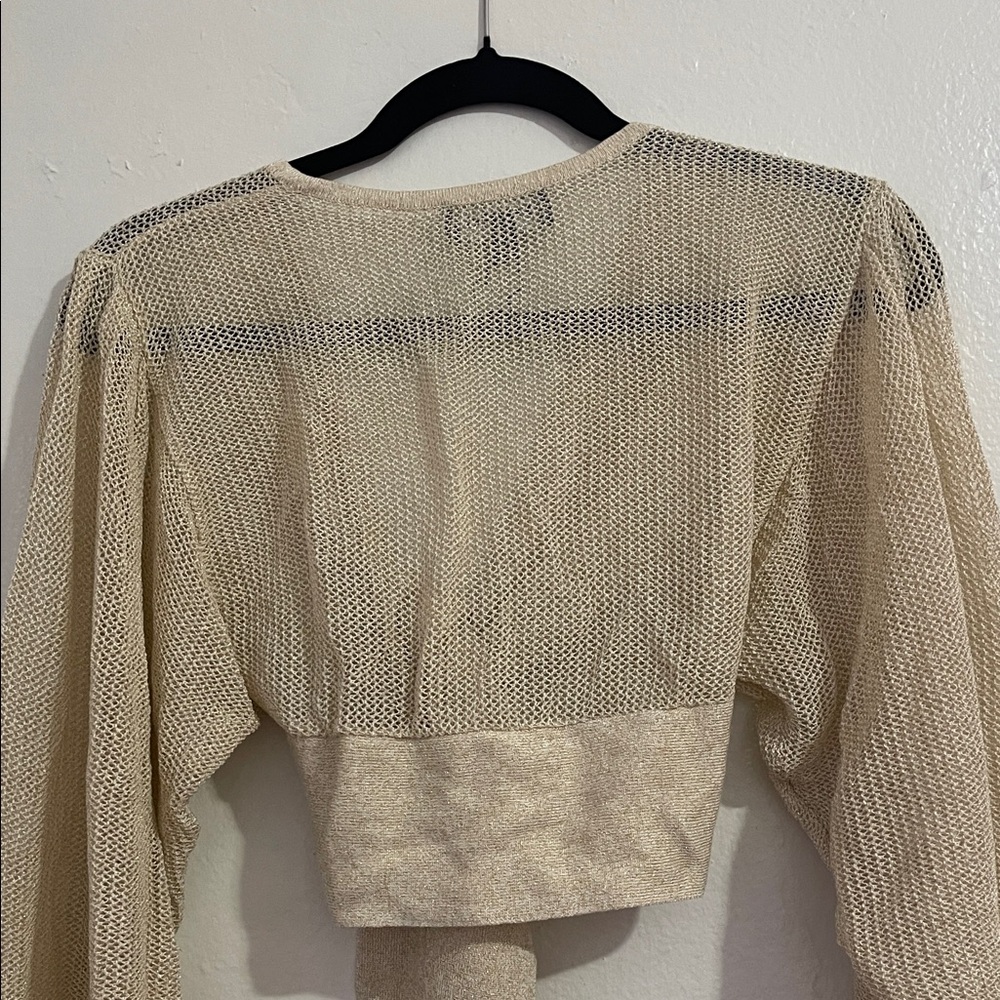 Express Beige Tie-Front Blouse - Picture 3 of 3